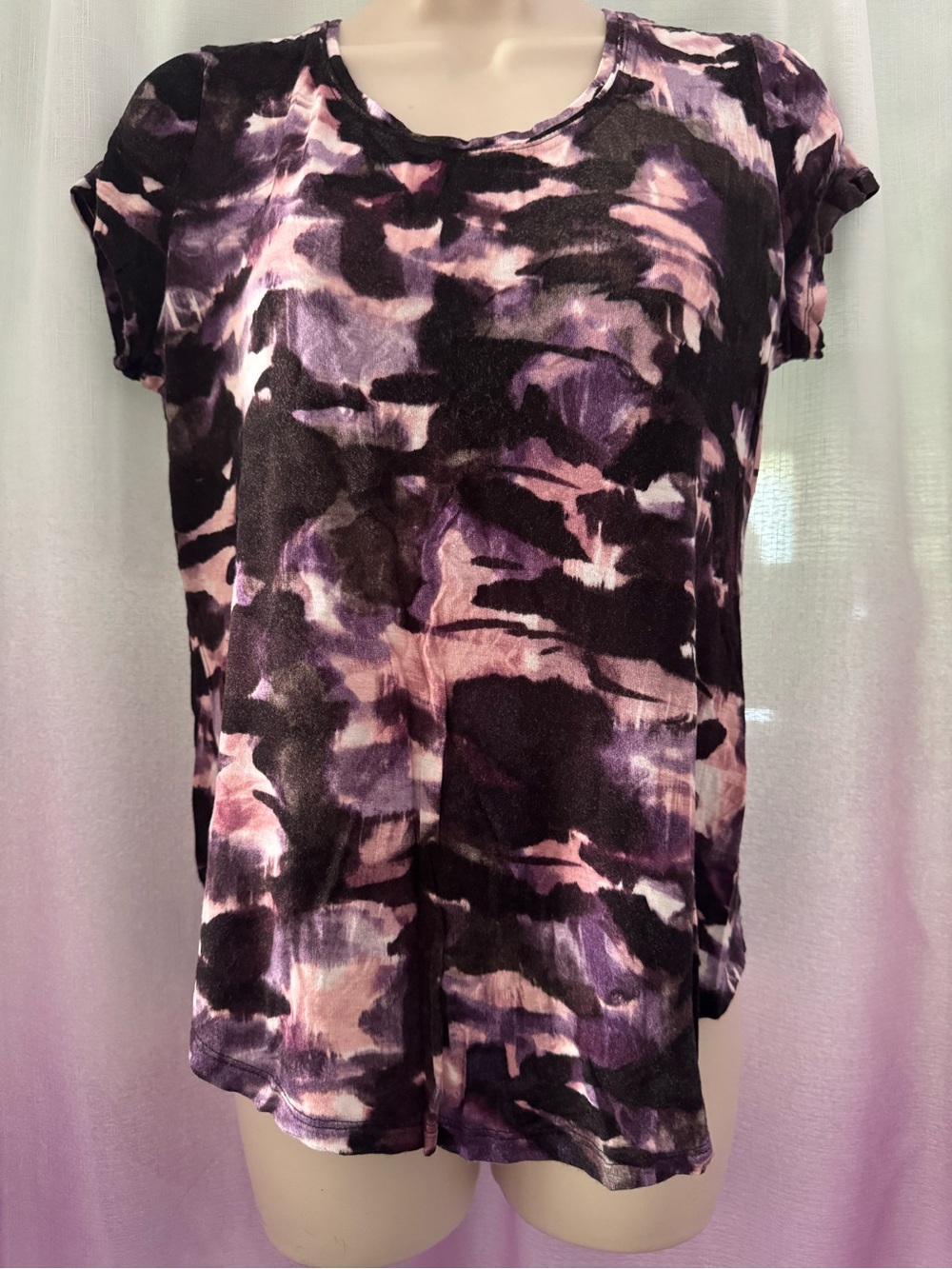 Simply Vera Vera Wang Short Sleeve Abstract Print Top - Purple & Black